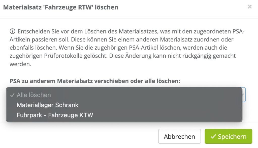 Materialsatz löschen